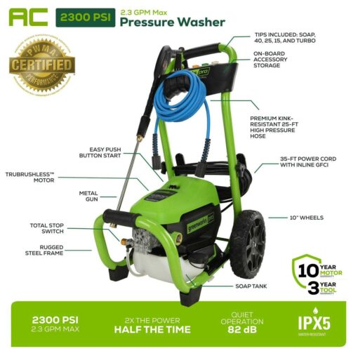 Greenworks Pro 2300 PSI 1.2-GPM Cold Water Electric Pressure Washer GPW2301 - Image 3