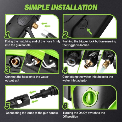 DNA Motoring Tools-00232 Up to 2176 PSI Pressure 2.4 GPM Max Flow Electric Pressure Washer for Yard and Car Cleaning with Spray Nozzle Foam Bottle + - Image 2