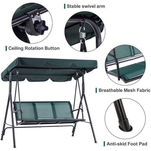Mcombo Outdoor Patio Canopy Swing Chair 3-Person - Image 2