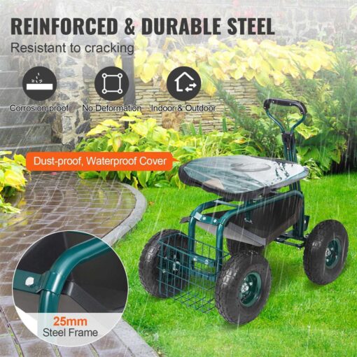 VEVOR Garden Rolling Wheels Gardening Stool for Planting - Image 5