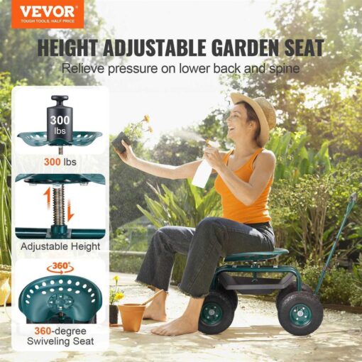 VEVOR Garden Rolling Wheels Gardening Stool for Planting - Image 3