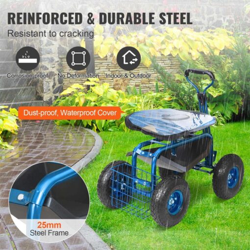 VEVOR Garden Rolling Wheels Gardening Stool for Planting - Image 2