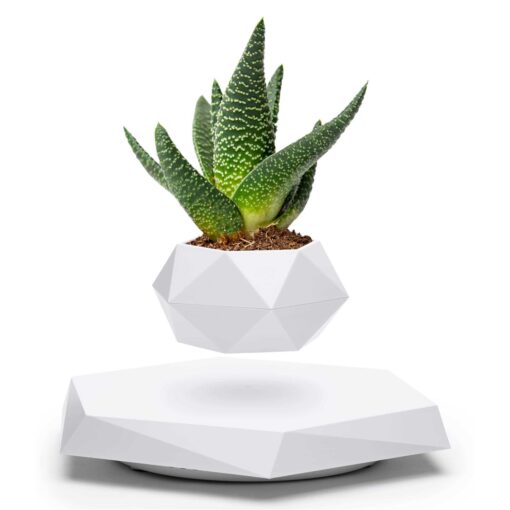 LANGTU magnetic levitation potted white rotating flower Pot