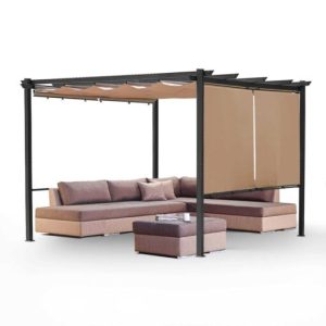 Aoodor Outdoor Pergola with Retractable Canopy