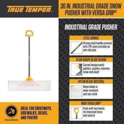 True Temper 36 in. Industrial Grade Snow Pusher with Versa Grip - Image 3