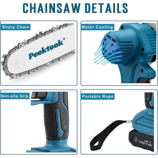 6-Inch Mini Chainsaw Peektook Electric Chainsaw Cordless Chain Saw with 2 Large - Image 4