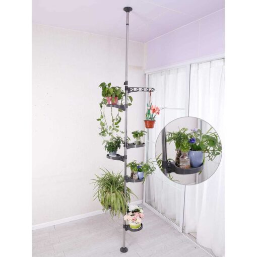 baoyouni 7-Tier Indoor Plant Pole Spring Tension Rod Expandable Flower Pots Display Rack Stand Hanger Metal Corner Storage Shelf - Image 2