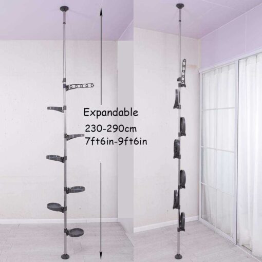 baoyouni 7-Tier Indoor Plant Pole Spring Tension Rod Expandable Flower Pots Display Rack Stand Hanger Metal Corner Storage Shelf - Image 3