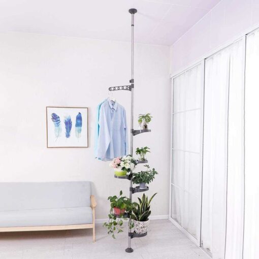 baoyouni 7-Tier Indoor Plant Pole Spring Tension Rod Expandable Flower Pots Display Rack Stand Hanger Metal Corner Storage Shelf - Image 5