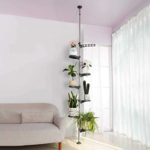 baoyouni 7-Tier Indoor Plant Pole Spring Tension Rod Expandable Flower Pots Display Rack Stand Hanger Metal Corner Storage Shelf - Image 4