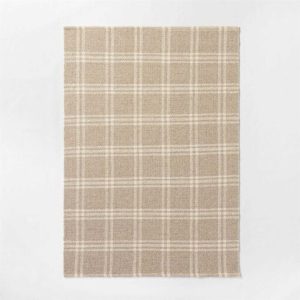 Cottonwood Hand Woven Plaid Wool/Cotton Area Rug Neutral