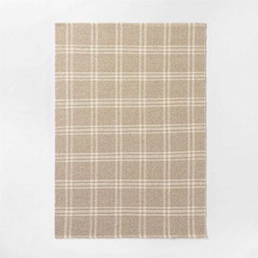 Cottonwood Hand Woven Plaid Wool/Cotton Area Rug Neutral