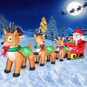 12FT Lighted Christmas Inflatables Outdoor Decorations Santa Claus on Sleigh with 3 Reindeers