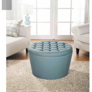 Better Homes and Gardens Round Tufted Storage Ottoman with Nailheads, Teal