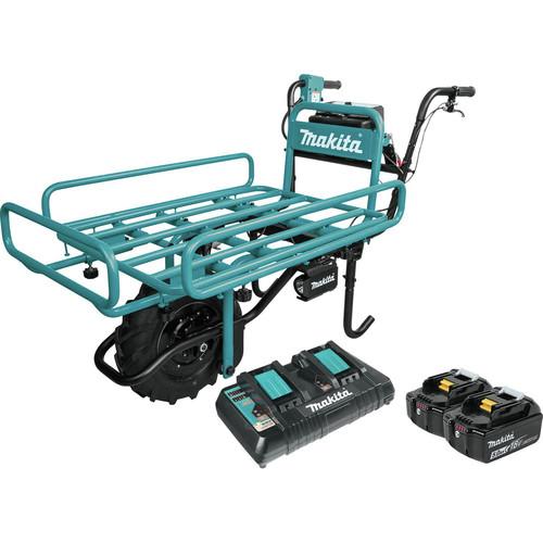Makita 18V X2 LXT Brushless Cordless Power-Assisted Hand Truck-Wheelbarrow Kit with Flat Bed (5.0Ah) - XUC01PTX2