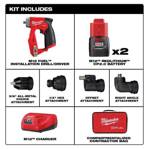 Milwaukee 2505-22 M12 FUEL Lithium-Ion 3/8 in. Cordless Installation Drill Driver Kit (2 Ah) - Image 2