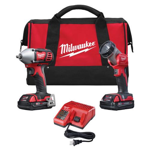 Milwaukee 2693-22 M18 18V Cordless Lithium-Ion 3/8 in. Impact Driver & LED Work Light Combo Kit