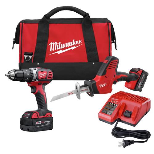Milwaukee 2695-22 M18 Lithium-Ion 1/2 in. Hammer Drill and HACKZALL Recip Saw Combo Kit