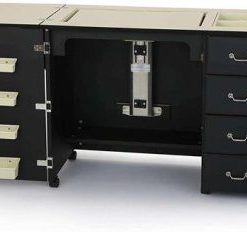 353 Norma Jean Sewing Cabinet for Sturdy Sewing, Cutting, Quilting, and Crafting with Storage and Airlift, Black Finish