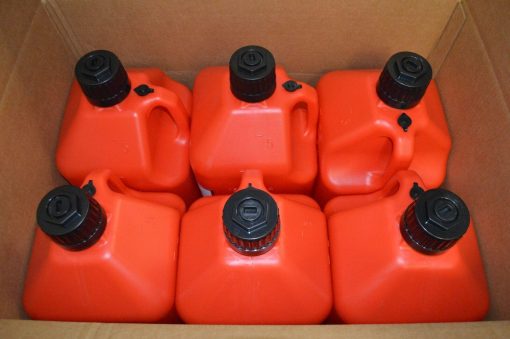 GENERATOR FUEL STORAGE 5 GALLON UTILITY FUEL DUMP JUG WITH FILL HOSE RED
