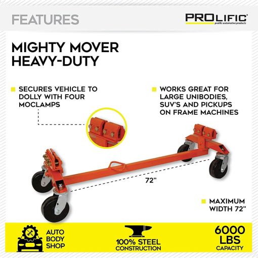 Prolific Mighty Mover Heavy Duty Car Dolly 6000 lb Weight Capacity – Auto Body - Image 2