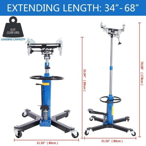 2 Stage 1100Lbs Hydraulic Transmission Jack with 360°Swivel Wheels Lift Hoist - Image 3