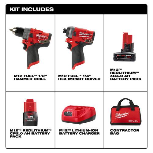 Milwaukee 2598-22 M12 FUEL 2-Tool Combo Kit: 1/2 in. Hammer Drill and 1/4 in. Hex Impact Driver - Image 9