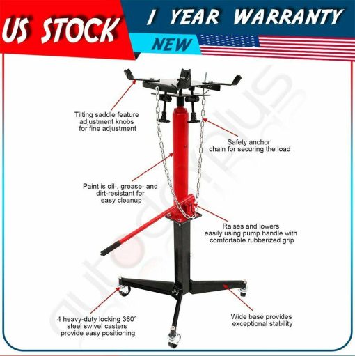1100LB Steel Hydraulic Transmission Jack Hand Operated Pump Stand Manual Tool - Image 9