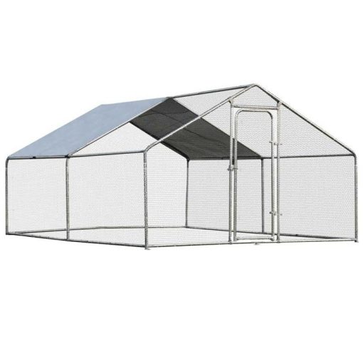 10' x 13' x 6.5' Galvanized Metal Large Walk-in Chicken Coop Cage Runs Hen House with Cover & Lockable Door - Image 2
