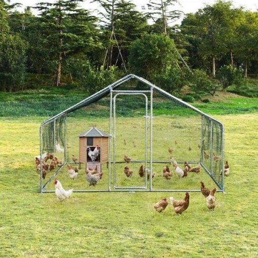 10' x 13' x 6.5' Galvanized Metal Large Walk-in Chicken Coop Cage Runs Hen House with Cover & Lockable Door - Image 3