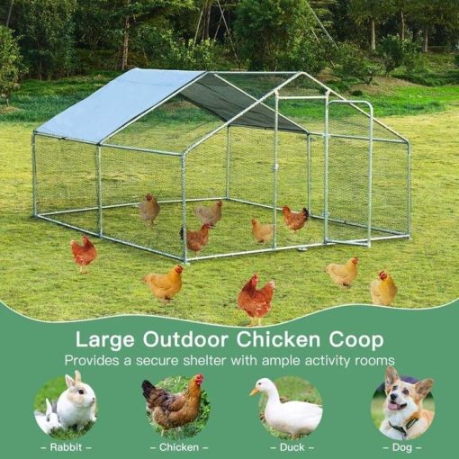 10' x 13' x 6.5' Galvanized Metal Large Walk-in Chicken Coop Cage Runs Hen House with Cover & Lockable Door - Image 4