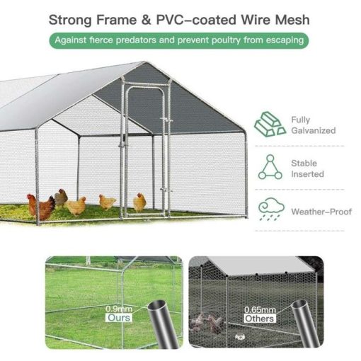 10' x 13' x 6.5' Galvanized Metal Large Walk-in Chicken Coop Cage Runs Hen House with Cover & Lockable Door - Image 6