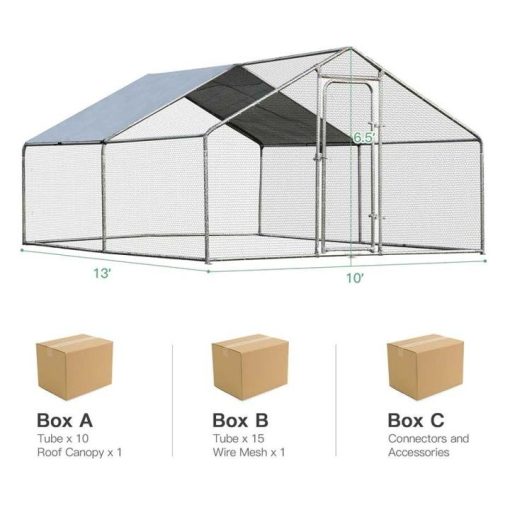 10' x 13' x 6.5' Galvanized Metal Large Walk-in Chicken Coop Cage Runs Hen House with Cover & Lockable Door - Image 9