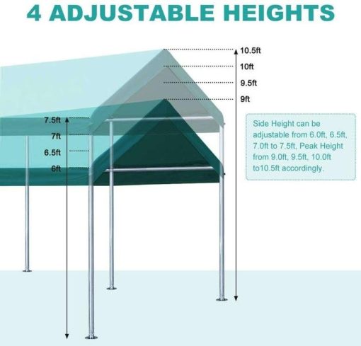10 x 20 ‘ Heavy Duty Carport Car Canopy Garage Shelter Party Tent, Adjustable Height from 6ft to 7.5ft, Green - Image 3