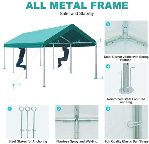 10 x 20 ‘ Heavy Duty Carport Car Canopy Garage Shelter Party Tent, Adjustable Height from 6ft to 7.5ft, Green - Image 4