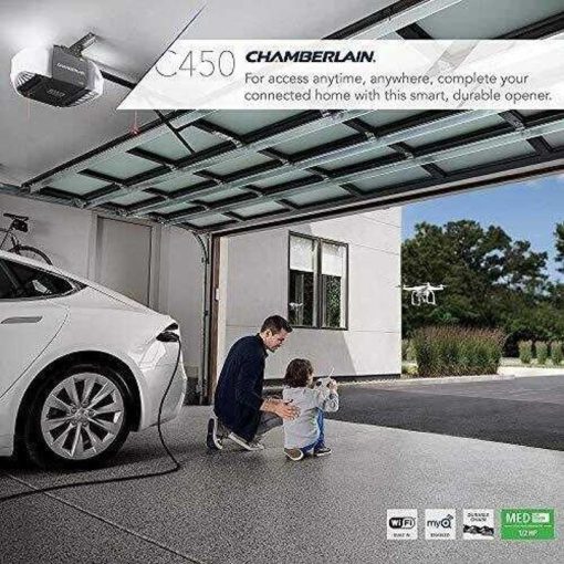 Chamberlain C450 Smart Garage Door Opener – myQ Smartphone Controlled – Ultra Quiet Durable Chain Drive with MED Lifting Power, Wireless Keypad Included, Gray - Image 2