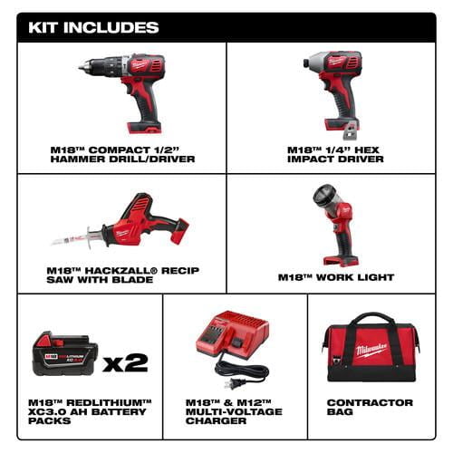 Milwaukee 2695-24 M18 18V Lithium-Ion 4-Tool Combo Kit - Image 12