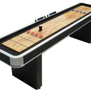 Atomic 9* Platinum Shuffleboard Table with Poly-coated Playing Surface for Smooth Fast Puck Action and Pedestal Legs with Levelers for Optimum Stability and Level Play