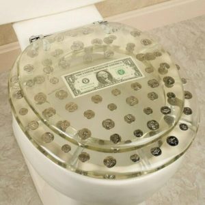 Big Money Resin Toilet Seat with Dollar Bill and Coins, Standard Round