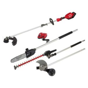 Milwaukee FUEL 18-Volt Cordless Lithium-Ion Brushless String Grass Trimmer Combo Kit with Pole Saw, Hedge Trimmer, Edger - M18