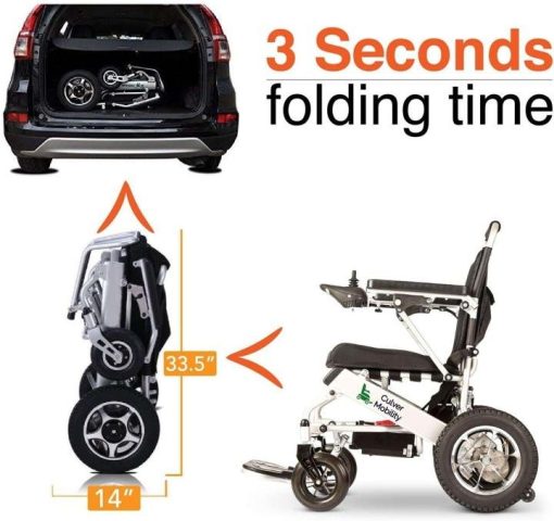 Culver Mobility Electric Power Wheelchair Scooter Fold Lightweight Folding Safe Electric Wheelchair Motorized FDA Approved Aviation Travel (Free Wheelchair RAMP Gift) (Silver-17.5 inc) - Image 2