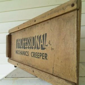 Vtg Professional Mechanics Creeper Wood Headrest Automotive Ratrod