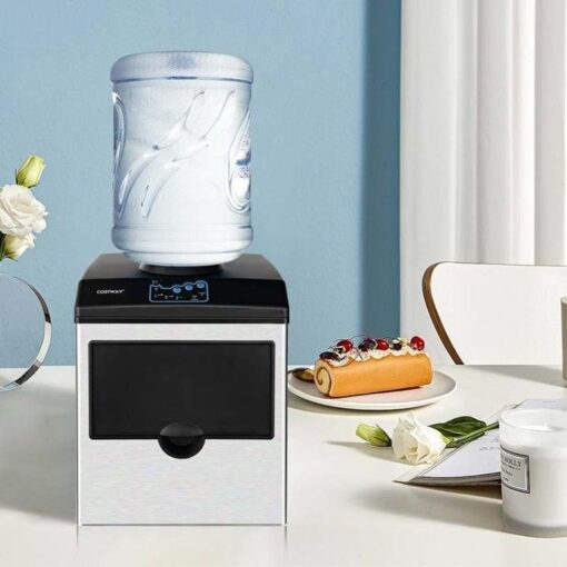 48LBS/24H 2-in-1 Stainless Steel Countertop Ice Maker Machine with Chilled Water Dispenser & 5LBS Ice Storage Basket - Image 2