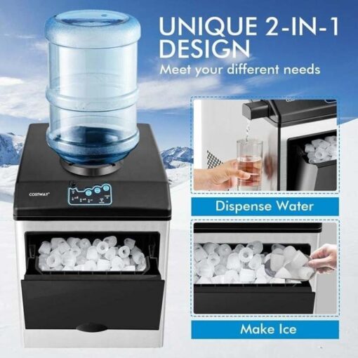 48LBS/24H 2-in-1 Stainless Steel Countertop Ice Maker Machine with Chilled Water Dispenser & 5LBS Ice Storage Basket - Image 5