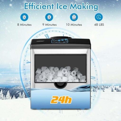 48LBS/24H 2-in-1 Stainless Steel Countertop Ice Maker Machine with Chilled Water Dispenser & 5LBS Ice Storage Basket - Image 6