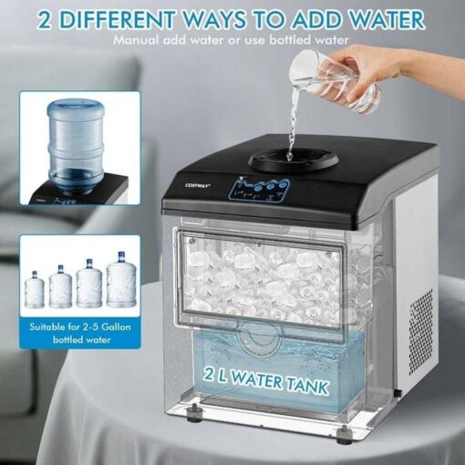 48LBS/24H 2-in-1 Stainless Steel Countertop Ice Maker Machine with Chilled Water Dispenser & 5LBS Ice Storage Basket - Image 7