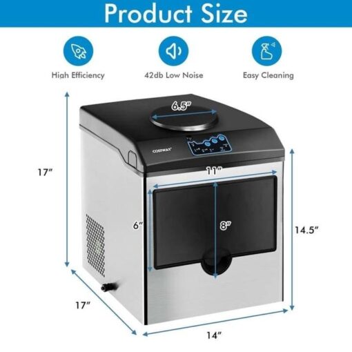 48LBS/24H 2-in-1 Stainless Steel Countertop Ice Maker Machine with Chilled Water Dispenser & 5LBS Ice Storage Basket - Image 10
