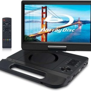 10.1 Inch Portable Blu-Ray DVD Player with Rechargeable Battery, Support USB/SD Card, HDMI Out & AV in, Snyc Screen, 1080P Video, Dolby Audio, Last Memory(Black)