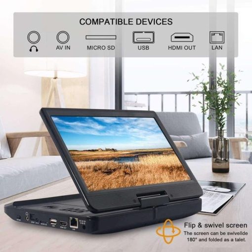 10.1 Inch Portable Blu-Ray DVD Player with Rechargeable Battery, Support USB/SD Card, HDMI Out & AV in, Snyc Screen, 1080P Video, Dolby Audio, Last Memory(Black) - Image 2