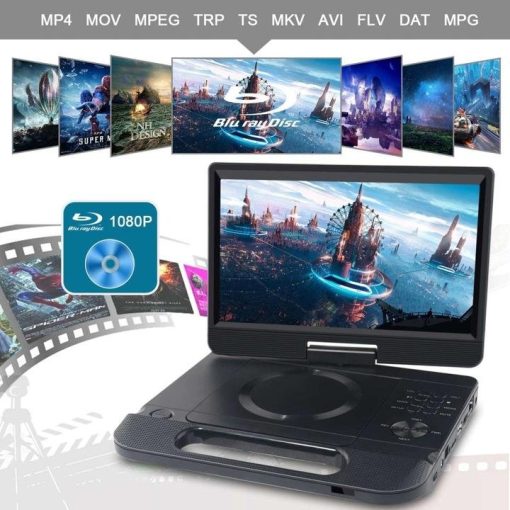 10.1 Inch Portable Blu-Ray DVD Player with Rechargeable Battery, Support USB/SD Card, HDMI Out & AV in, Snyc Screen, 1080P Video, Dolby Audio, Last Memory(Black) - Image 4